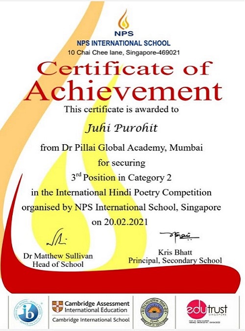 juhi purohit wins internatioanl poetry conpetition 2