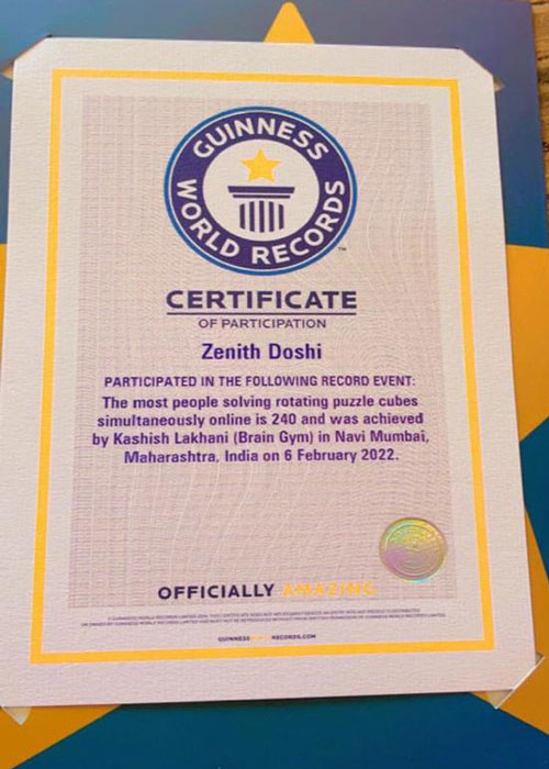 Zenith Doshi Guinness Book of World Records 1